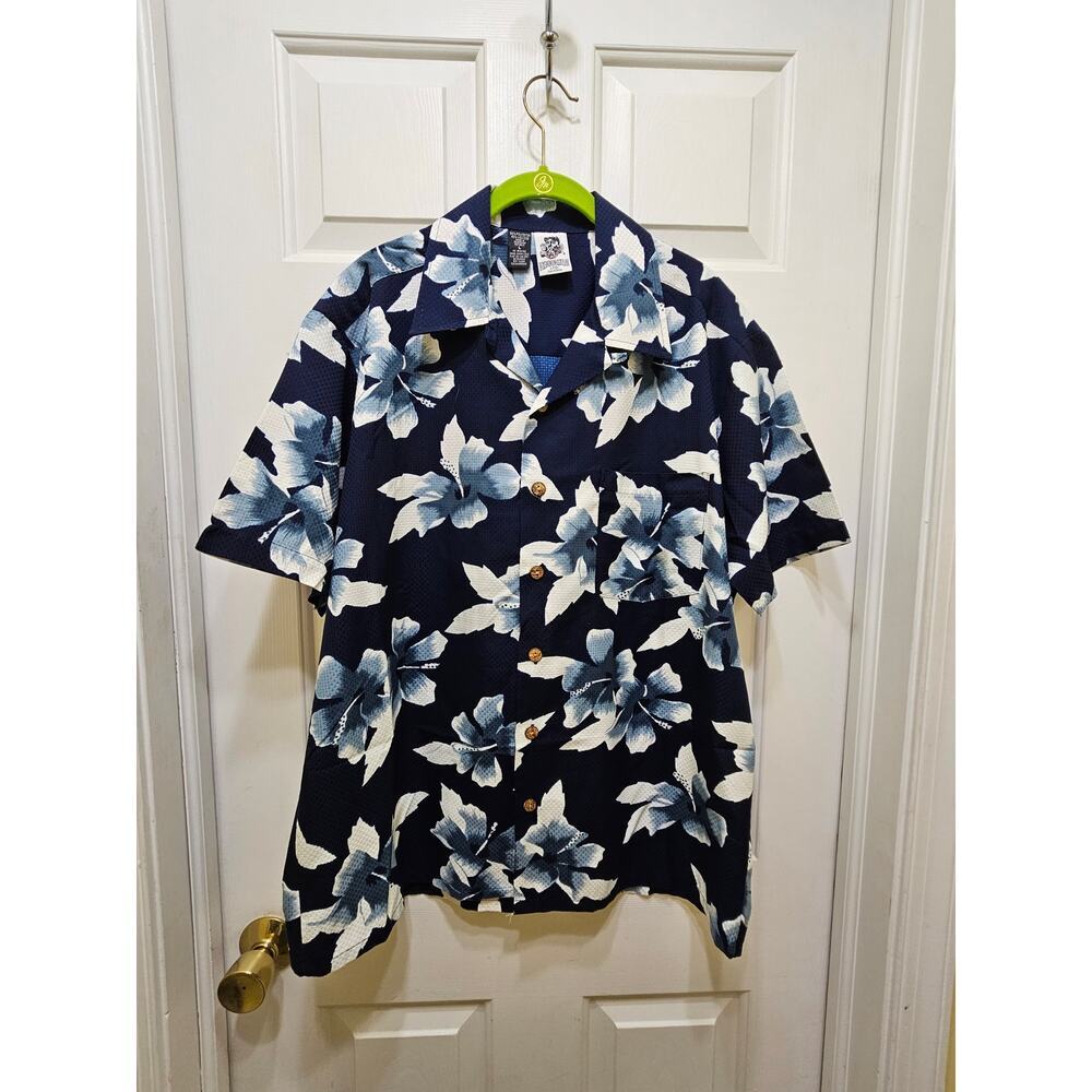 Vintage Kennington Floral Hawaiian Aloha Luau Pin Up Girl‎ Vtg Camp Shirt Size L